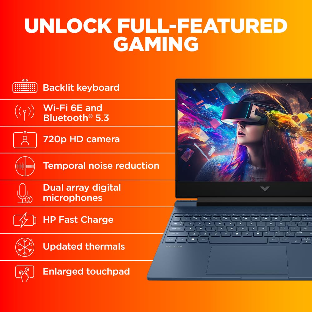 HP Victus Gaming Laptop, AMD Ryzen 5 5600H, AMD 4GB Radeon RX 6500M Graphics