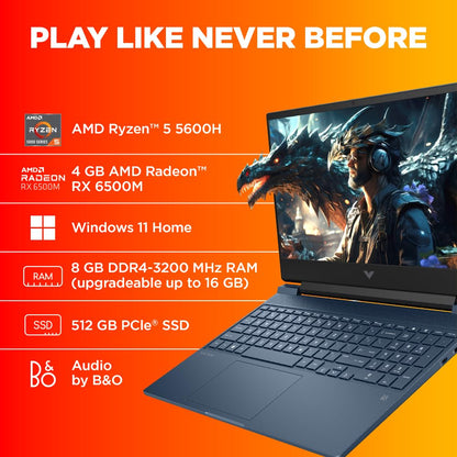 HP Victus Gaming Laptop, AMD Ryzen 5 5600H, AMD 4GB Radeon RX 6500M Graphics