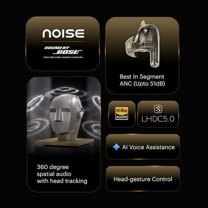 Noise Master Buds 2 with Sound by Bose Truly Wireless Earbuds (2026),51dB Adaptive ANC, Hi-Res LHDC Audio,360° Spatial Audio