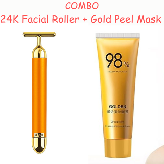 Golden Radiance Revival Combo – Face Massage Roller and Gold Peel Mask