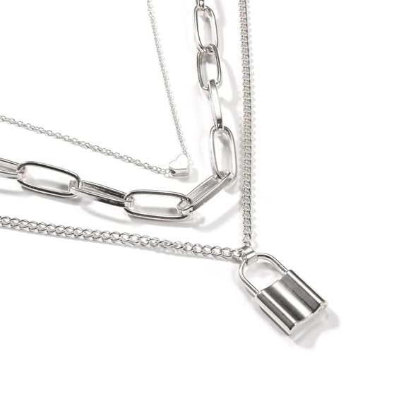 Lock & Heart Pendant Layered Necklace - Symbol of Love and Connection