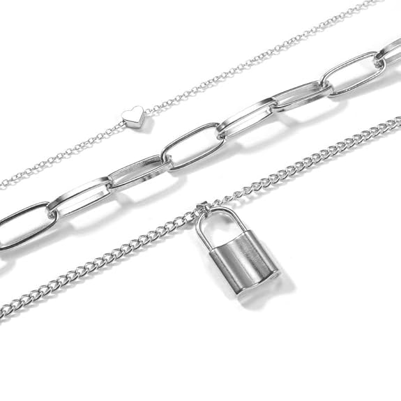 Lock & Heart Pendant Layered Necklace - Symbol of Love and Connection