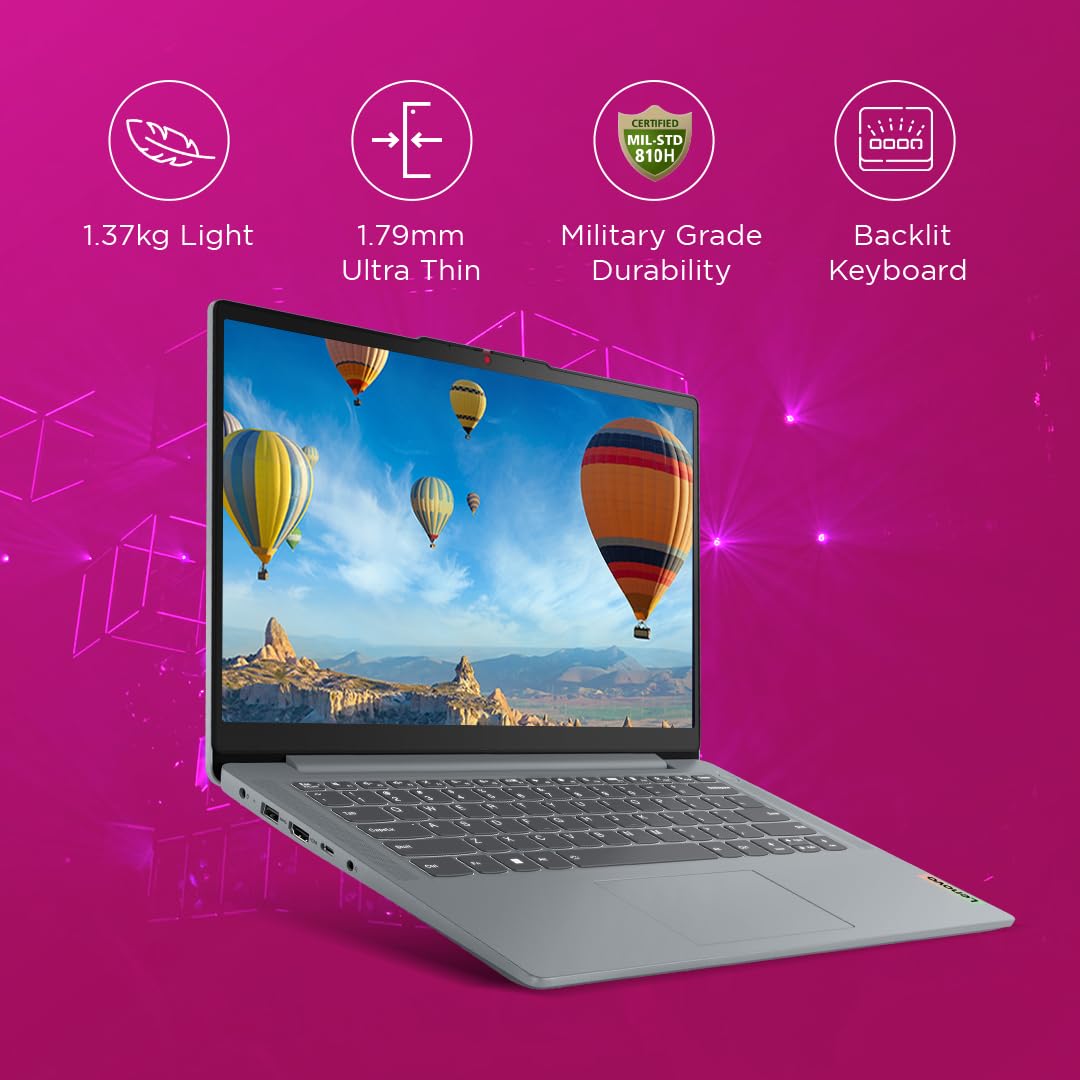 Lenovo IdeaPad Slim 3, Intel Core i5-12450H, 12th Gen, 16GB RAM, 512GB SSD, FHD, 14"/35.5cm, Windows 11, MS Office Home 2024, Grey, 1.37Kg, 83EQ0072IN, Alexa Built-in, 3 mon. Game Pass Laptop