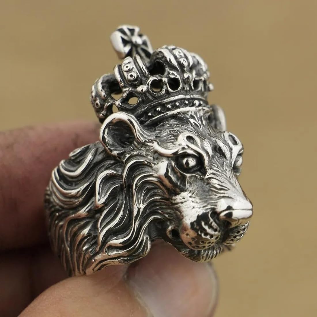 Retro Crown Lion Ring