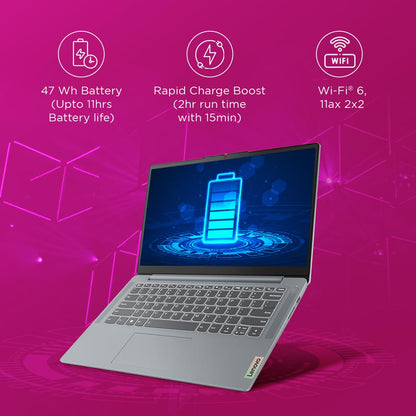 Lenovo IdeaPad Slim 3, Intel Core i5-12450H, 12th Gen, 16GB RAM, 512GB SSD, FHD, 14"/35.5cm, Windows 11, MS Office Home 2024, Grey, 1.37Kg, 83EQ0072IN, Alexa Built-in, 3 mon. Game Pass Laptop