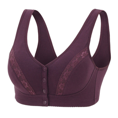 Comfy Cotton Full Cup Bralette With Detachable Chest Pad Breathable Stretchy Front Buckle Bra