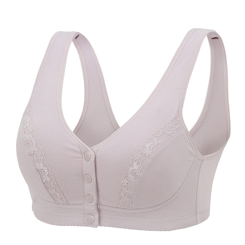 Comfy Cotton Full Cup Bralette With Detachable Chest Pad Breathable Stretchy Front Buckle Bra