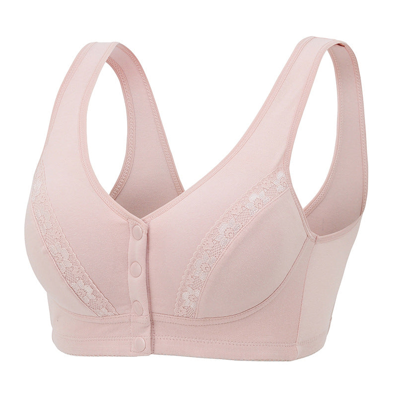 Comfy Cotton Full Cup Bralette With Detachable Chest Pad Breathable Stretchy Front Buckle Bra