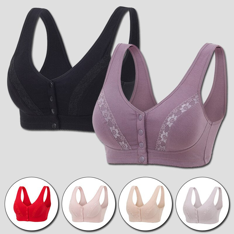 Comfy Cotton Full Cup Bralette With Detachable Chest Pad Breathable Stretchy Front Buckle Bra