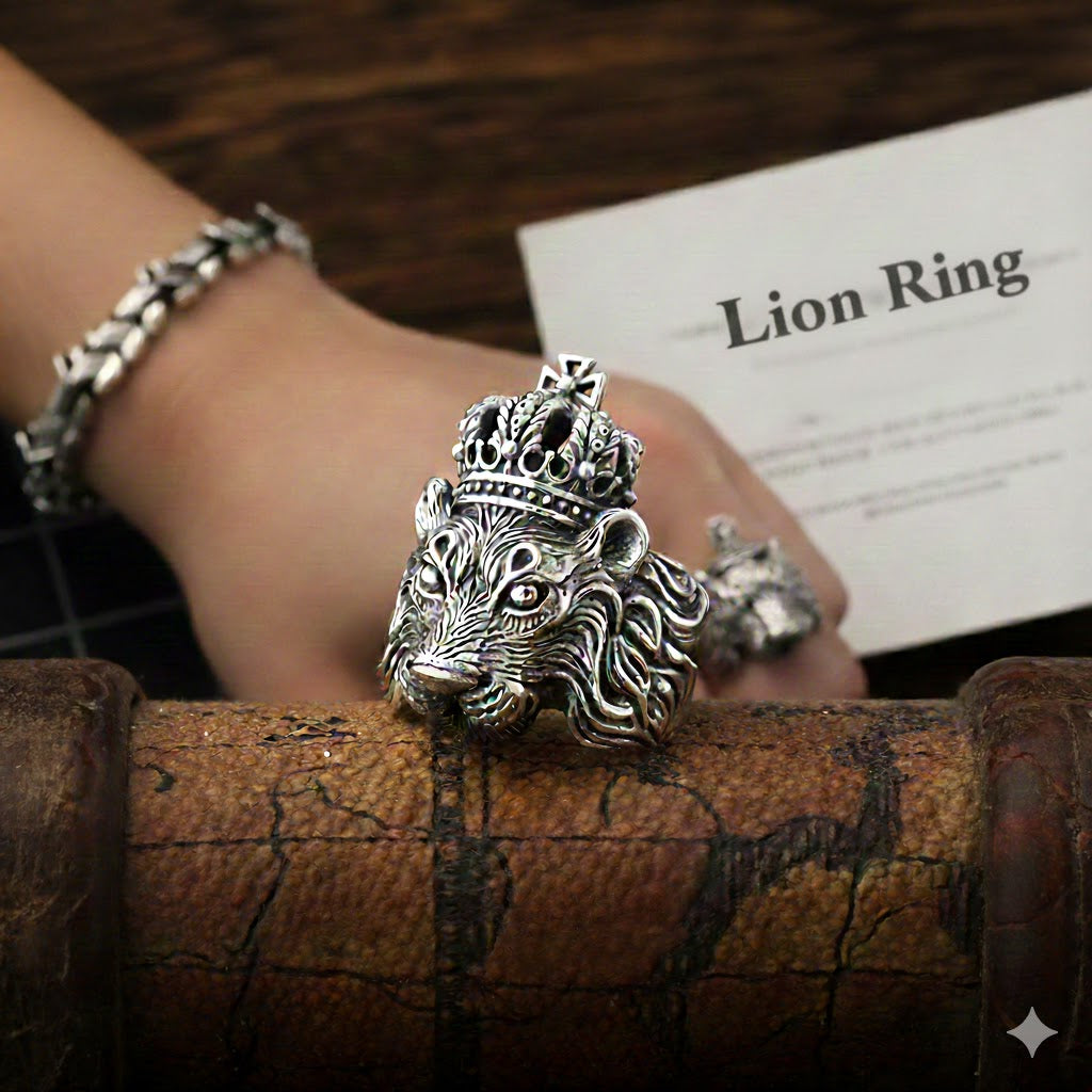 Retro Crown Lion Ring